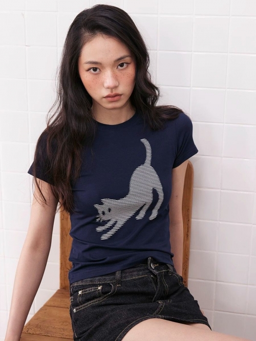 [1*1 Pure Cotton Regular Style] Printed Straight Shoulder Regular Short Sleeve High Elasticity New Summer Slim Fit