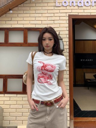 [1*1 Pure Cotton Regular Style] Printed Straight Shoulder Regular Short Sleeve High Elasticity New Summer Slim Fit