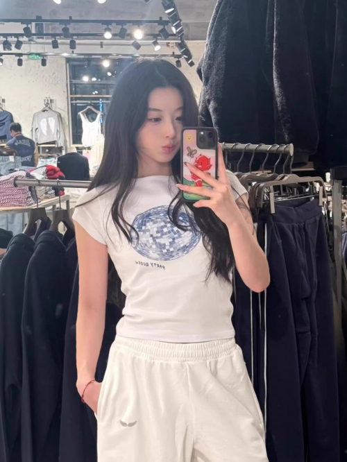 1*1 Pure Cotton High Elasticity New Summer Short-Sleeved Top, Fits Well with High-Waisted Pants, Slimming and Stylish