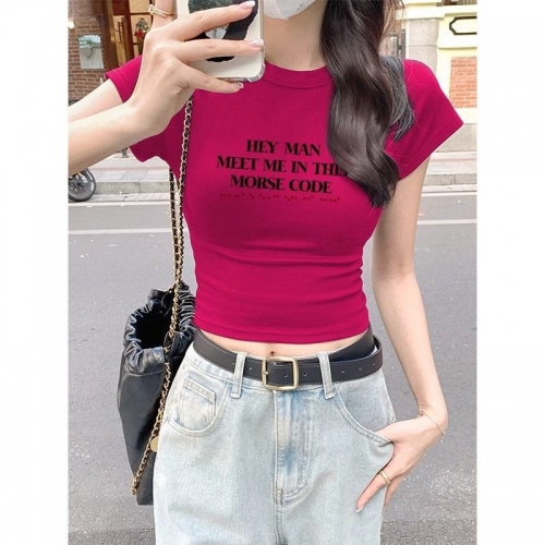 1*1 Pure Cotton High Elasticity New Summer Short-Sleeved Top, Fits Well with High-Waisted Pants, Slimming and Stylish