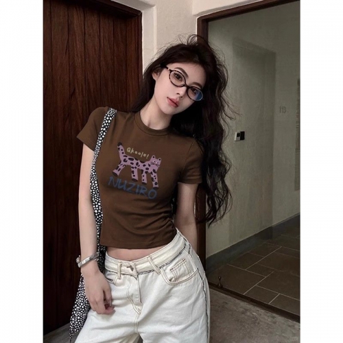 1*1 Pure Cotton High Elasticity New Summer Short-Sleeved Top, Fits Well with High-Waisted Pants, Slimming and Stylish