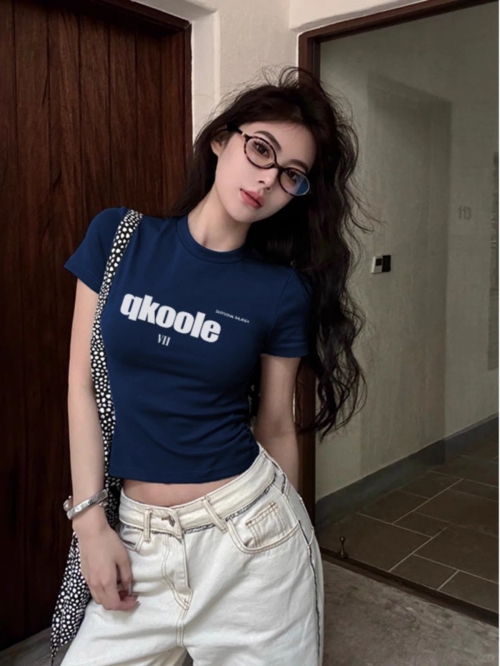 1*1 Pure Cotton High Elasticity New Summer Short-Sleeved Top, Fits Well with High-Waisted Pants, Slimming and Stylish