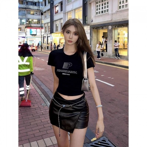 1*1 Pure Cotton High Elasticity New Summer Short-Sleeved Top, Fits Well with High-Waisted Pants, Slimming and Stylish