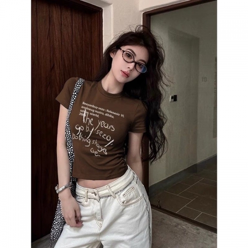 1*1 Pure Cotton High Elasticity New Summer Short-Sleeved Top, Fits Well with High-Waisted Pants, Slimming and Stylish