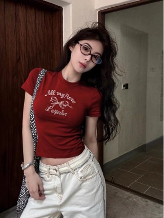 1*1 Pure Cotton High Elasticity New Summer Short-Sleeved Top, Fits Well with High-Waisted Pants, Slimming and Stylish