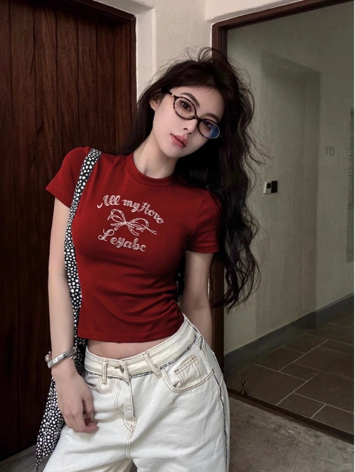 1*1 Pure Cotton High Elasticity New Summer Short-Sleeved Top, Fits Well with High-Waisted Pants, Slimming and Stylish