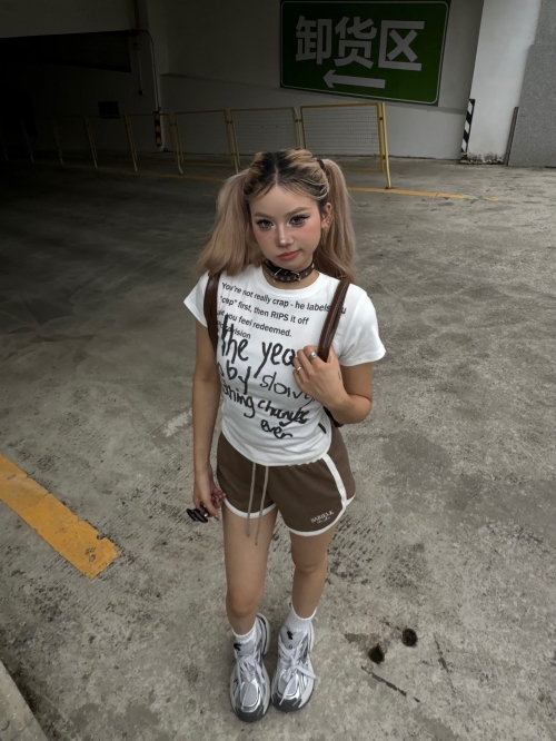 [1*1 Pure Cotton Regular Style] Printed Straight Shoulder Regular Short Sleeve High Elasticity New Summer Slim Fit