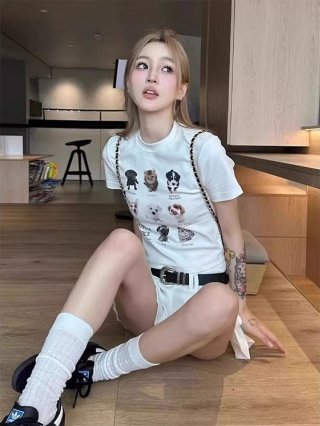 [1*1 Pure Cotton Regular Style] Printed Straight Shoulder Regular Short Sleeve High Elasticity New Summer Slim Fit