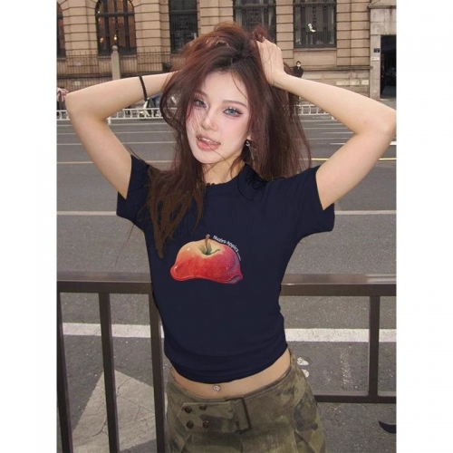 [1*1 Pure Cotton Regular Style] Printed Straight Shoulder Regular Short Sleeve High Elasticity New Summer Slim Fit