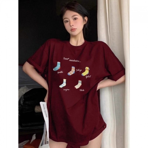High-quality pure cotton 200g combed 100% cotton loose short-sleeved T-shirt for women