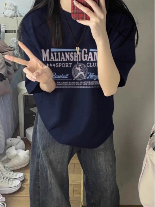 High-quality pure cotton 200g combed 100% cotton loose short-sleeved T-shirt for women