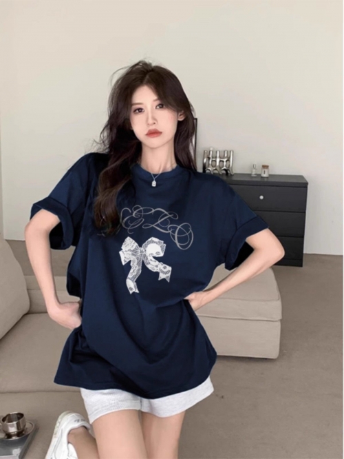 High-quality pure cotton 200g combed 100% cotton loose short-sleeved T-shirt for women
