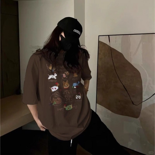 High-quality pure cotton 200g combed 100% cotton loose short-sleeved T-shirt for women