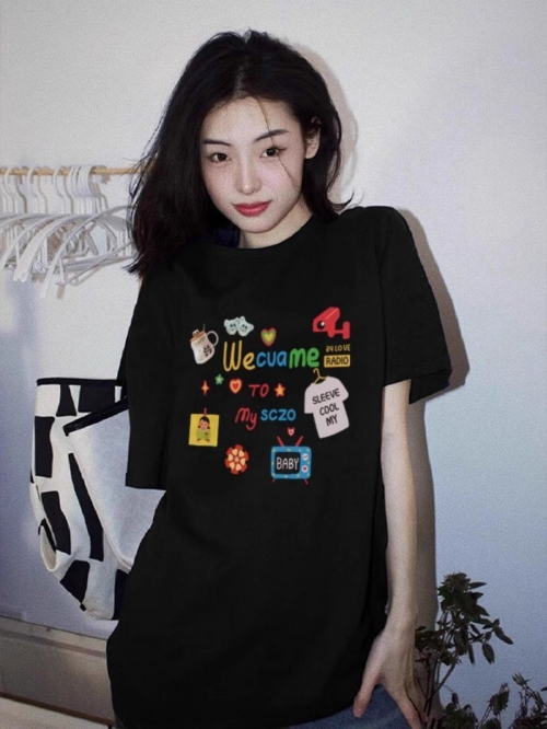 High-quality pure cotton 200g combed 100% cotton loose short-sleeved T-shirt for women High-quality pure cotton 200g combed 100% cotton loose short-sleeved T-shirt for women