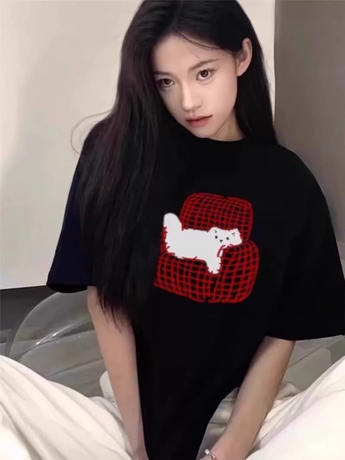 High-quality pure cotton 200g combed 100% cotton loose short-sleeved T-shirt for women