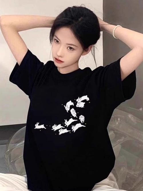 High-quality pure cotton 200g combed 100% cotton loose short-sleeved T-shirt for women High-quality pure cotton 200g combed 100% cotton loose short-sleeved T-shirt for women