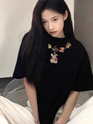 High-quality pure cotton 200g combed 100% cotton loose short-sleeved T-shirt for women