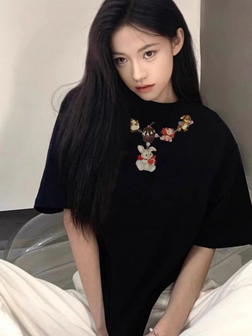 High-quality pure cotton 200g combed 100% cotton loose short-sleeved T-shirt for women