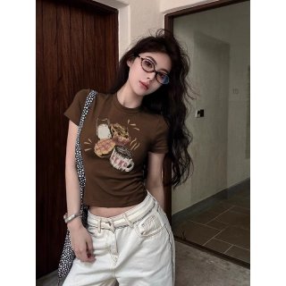 1*1 Pure Cotton High Elasticity New Summer Short-Sleeved Top, Fits Well with High-Waisted Pants, Slimming and Stylish