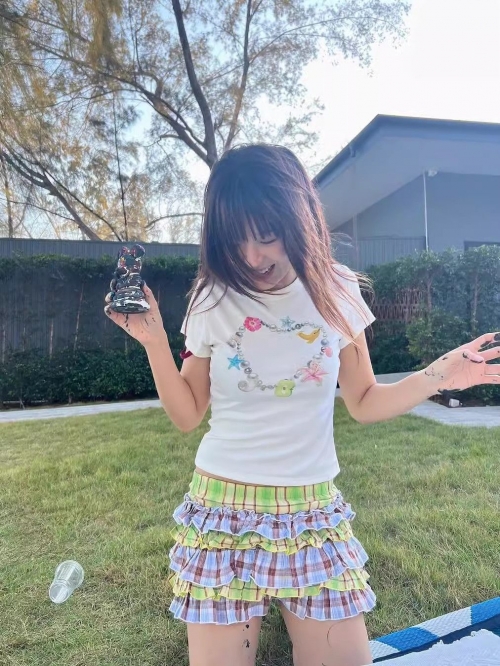 [1*1 Pure Cotton Regular Style] Printed Straight Shoulder Regular Short Sleeve High Elasticity New Summer Slim Fit