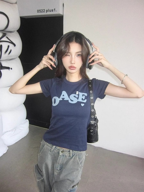 [1*1 Pure Cotton Regular Style] Printed Straight Shoulder Regular Short Sleeve High Elasticity New Summer Slim Fit