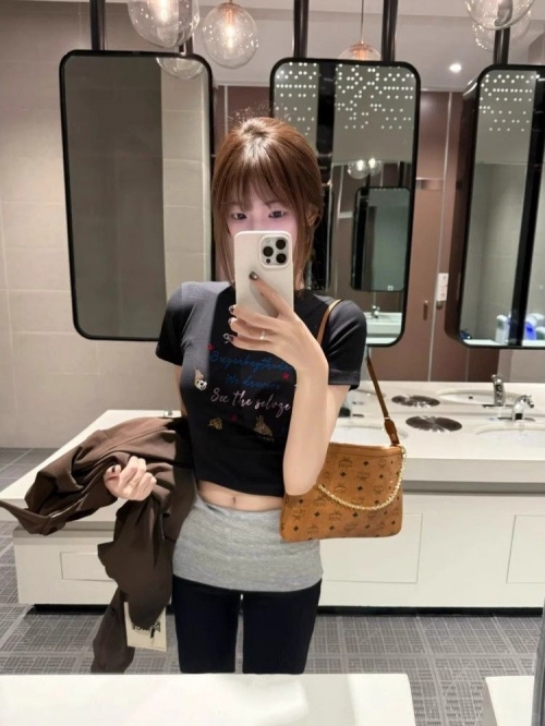 1*1 Pure Cotton High Elasticity New Summer Short-Sleeved Top, Fits Well with High-Waisted Pants, Slimming and Stylish