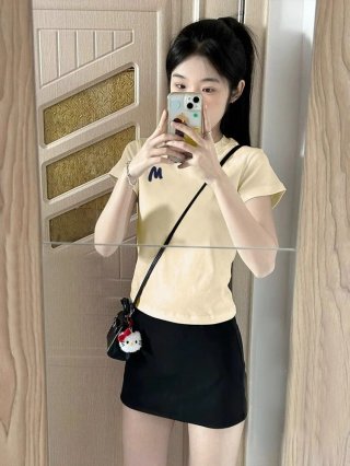 [1*1 Pure Cotton Regular Style] Printed Straight Shoulder Regular Short Sleeve High Elasticity New Summer Slim Fit