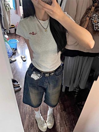 1*1 Pure Cotton High Elasticity New Summer Short-Sleeved Top, Fits Well with High-Waisted Pants, Slimming and Stylish