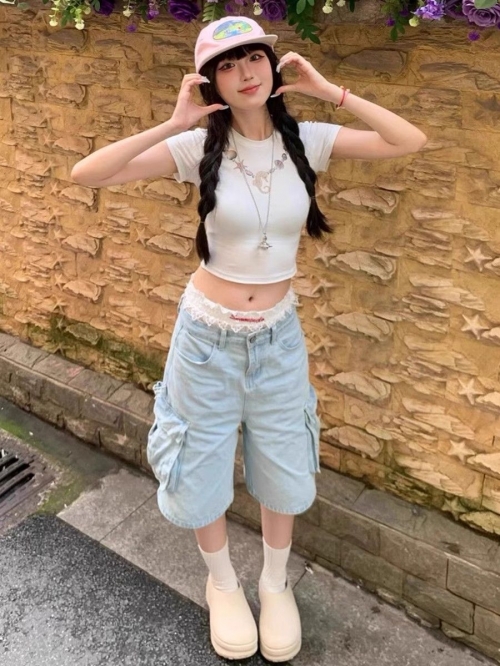 1*1 Pure Cotton High Elasticity New Summer Short-Sleeved Top, Fits Well with High-Waisted Pants, Slimming and Stylish