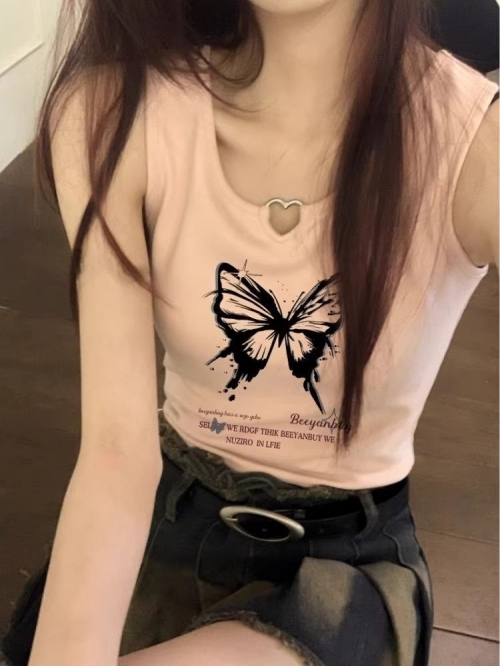 [Shoulder and Collar Cover] Summer Dopamine Outfit: Sleeveless T-shirt, American Style Short Hot Girl Slim Fit Tank Top