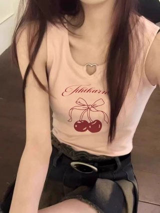 [Shoulder and Collar Cover] Summer Dopamine Outfit: Sleeveless T-shirt, American Style Short Hot Girl Slim Fit Tank Top