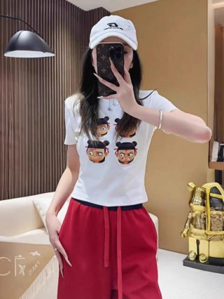 [1*1 Pure Cotton Regular Style] Printed Straight Shoulder Regular Short Sleeve High Elasticity New Summer Slim Fit