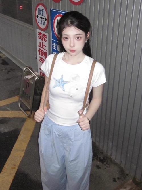 [1*1 Pure Cotton Regular Style] Printed Straight Shoulder Regular Short Sleeve High Elasticity New Summer Slim Fit