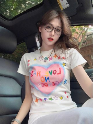 [1*1 Pure Cotton Regular Style] Printed Straight Shoulder Regular Short Sleeve High Elasticity New Summer Slim Fit