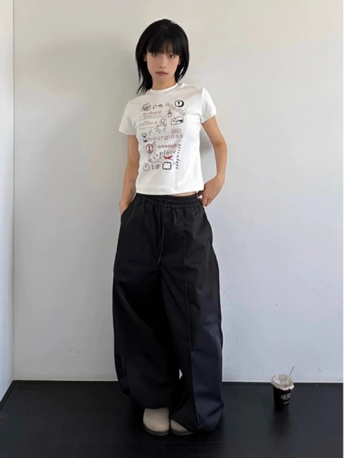 [1*1 Pure Cotton Regular Style] Printed Straight Shoulder Regular Short Sleeve High Elasticity New Summer Slim Fit