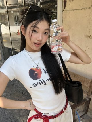 [1*1 Pure Cotton Regular Style] Printed Straight Shoulder Regular Short Sleeve High Elasticity New Summer Slim Fit