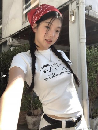 [1*1 Pure Cotton Regular Style] Printed Straight Shoulder Regular Short Sleeve High Elasticity New Summer Slim Fit