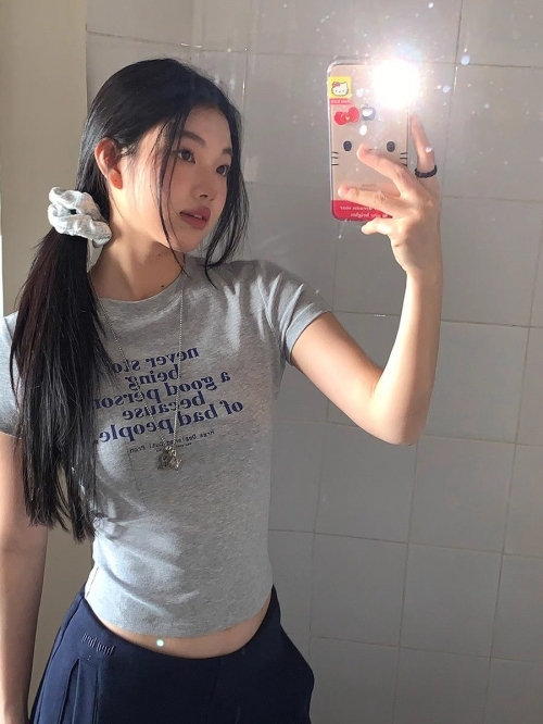 [1*1 Pure Cotton Regular Style] Printed Straight Shoulder Regular Short Sleeve High Elasticity New Summer Slim Fit