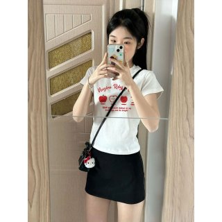 [1*1 Pure Cotton Regular Style] Printed Straight Shoulder Regular Short Sleeve High Elasticity New Summer Slim Fit