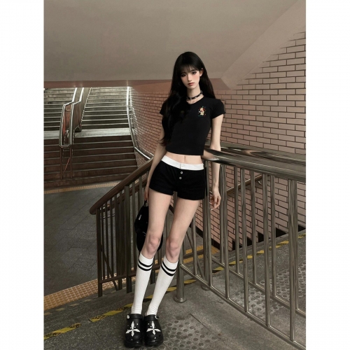 1*1 Pure Cotton High Elasticity New Summer Short-Sleeved Top, Fits Well with High-Waisted Pants, Slimming and Stylish