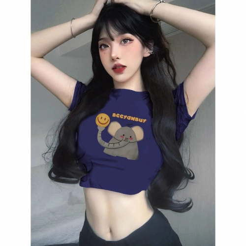 1*1 Pure Cotton High Elasticity New Summer Short-Sleeved Top, Fits Well with High-Waisted Pants, Slimming and Stylish