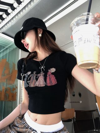 1*1 Pure Cotton High Elasticity New Summer Short-Sleeved Top, Fits Well with High-Waisted Pants, Slimming and Stylish