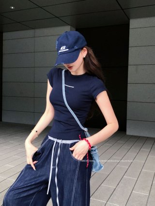 [1*1 Pure Cotton Regular Style] Printed Straight Shoulder Regular Short Sleeve High Elasticity New Summer Slim Fit