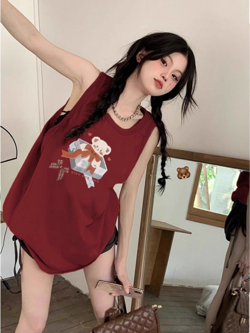 [Shoulder and Collar Cover] Summer Dopamine Outfit: Sleeveless T-shirt, American Style Vest, Sleeveless Top