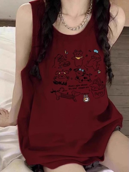 [Shoulder and Collar Cover] Summer Dopamine Outfit: Sleeveless T-shirt, American Style Vest, Sleeveless Top