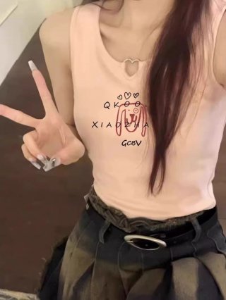 [Shoulder and Collar Cover] Summer Dopamine Outfit: Sleeveless T-shirt, American Style Short Hot Girl Slim Fit Tank Top