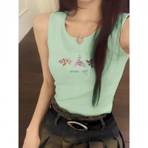 [Shoulder and Collar Cover] Summer Dopamine Outfit: Sleeveless T-shirt, American Style Short Hot Girl Slim Fit Tank Top