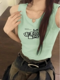 [Shoulder and Collar Cover] Summer Dopamine Outfit: Sleeveless T-shirt, American Style Short Hot Girl Slim Fit Tank Top