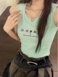 [Shoulder and Collar Cover] Summer Dopamine Outfit: Sleeveless T-shirt, American Style Short Hot Girl Slim Fit Tank Top