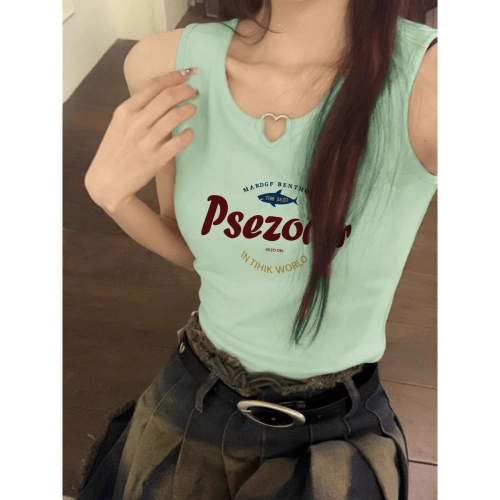 [Shoulder and Collar Cover] Summer Dopamine Outfit: Sleeveless T-shirt, American Style Short Hot Girl Slim Fit Tank Top